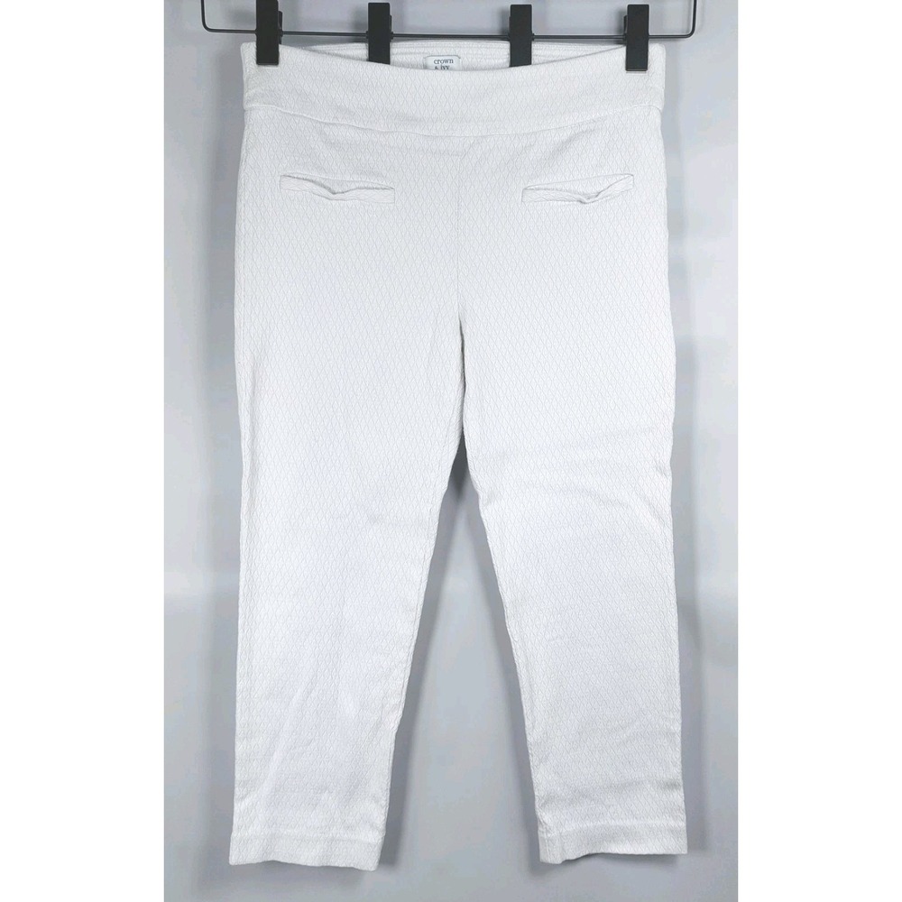 Crown & Ivy Textured Crop Capri Leggings Size 14 (Fits 16) White Stretch Pull On